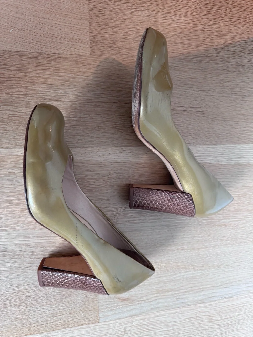 Cole Haan Metallic Gold Round Toe Patent Pumps